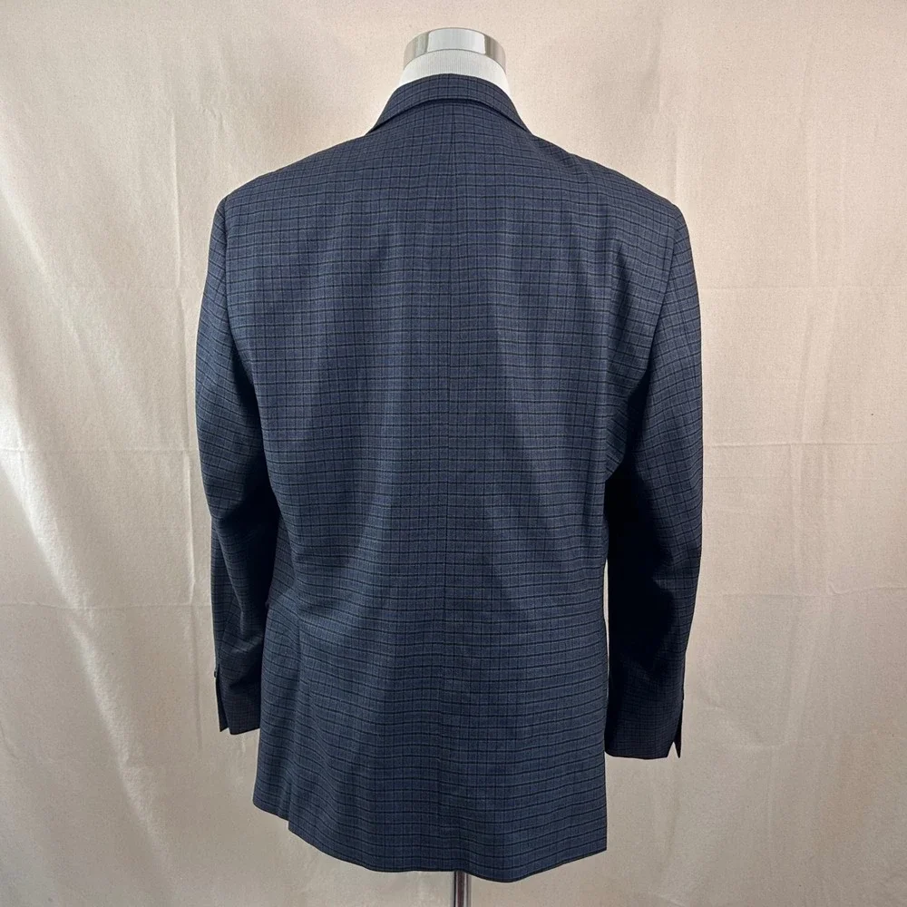 Hart Schaffner Marx 44R Sport Coat Wool Blend Blue Plaid Two Button Double Vent